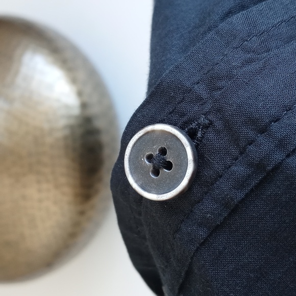 Banana Republic 3/4 Sleeve Black Soft Italian Cotton Button Down Shirt Dress 2 - Picture 6 of 16